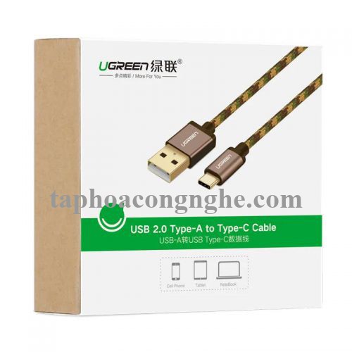 Ugreen 40428 0.5M màu Nâu Cáp sạc USB TypeC cao cấp US250 30040428